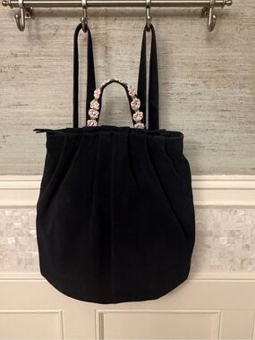 New Free people suede backpack floral flower handle dark blue navy roomy